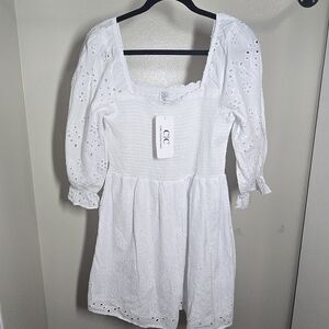 CIC White Long Sleeve Eyelet Dress